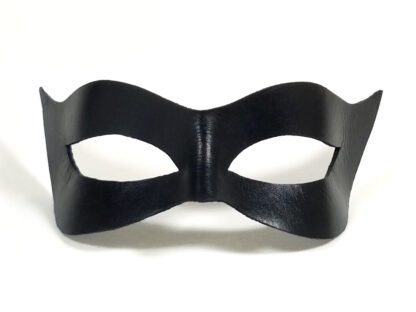 handmade black leather cat mask front view