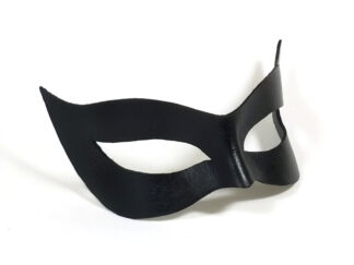 handmade black leather cat mask side view