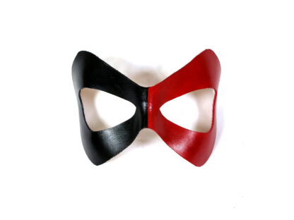 Red and black leather Harley Quinn mask - front view