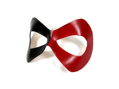 Red and black leather Harley Quinn mask - left side