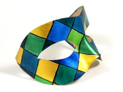 masquerade mask blue green yellow diamond pattern right side